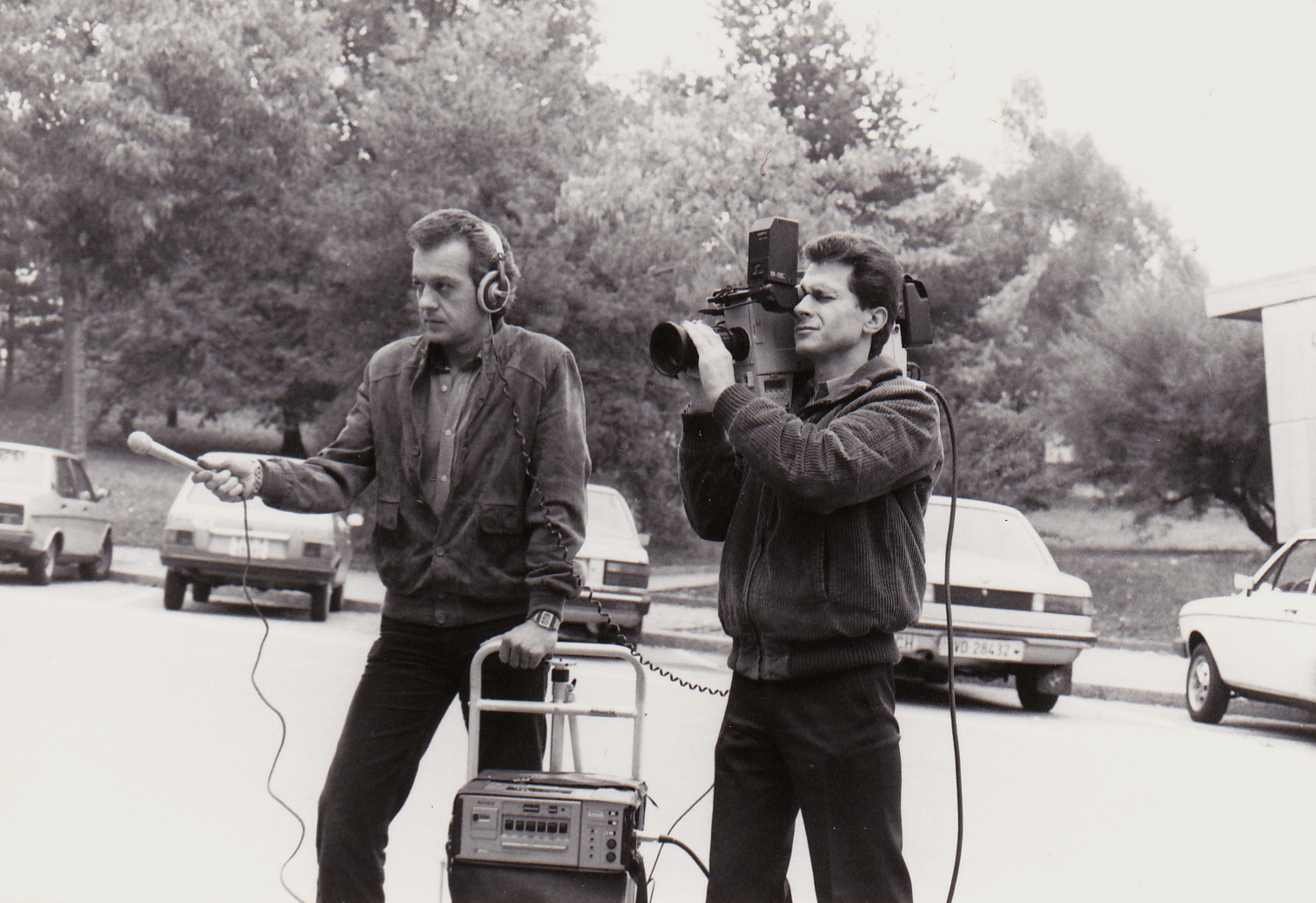L’équipe de reportage Videovox en 1985.